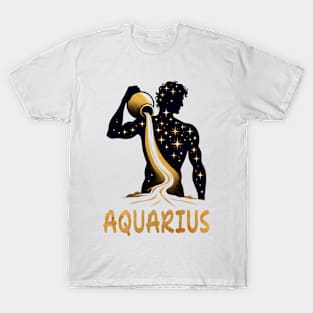 silhouettes golden Aquarius Zodiac Sign Astrology born January Birthday Aquarius Zodiac Horoscope February Birthday T-Shirt